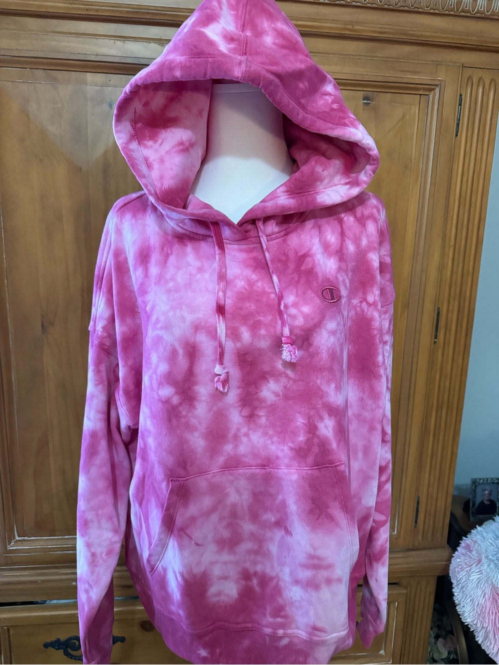 Champion Pink and White Tie-Dye Pullover Hoodie